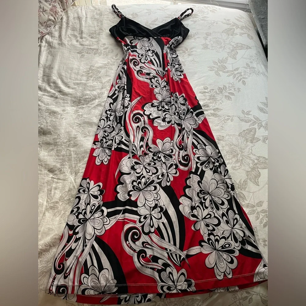 Vintage Scarlett Black Red Floral Babydoll Maxi Dress 8 Whimsigoth Dark Feminine